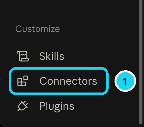 Menú Customize de Claude con «Connectors» señalado