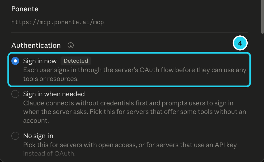 Paso de autenticación con «Sign in now» detectado